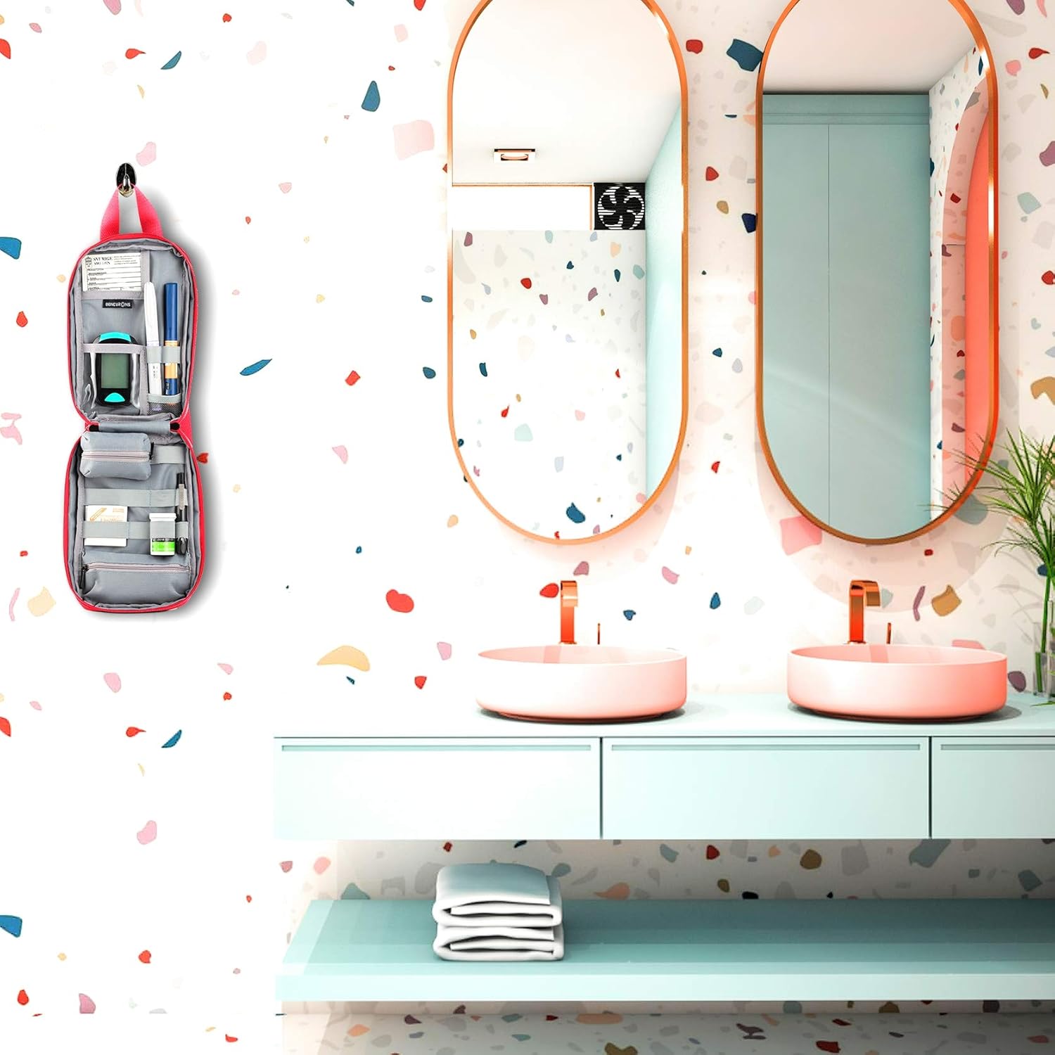 86NEURONS - Diabetes Supplies Bag and Insulin Travel case. Insulated Carrying case and Organizer Pack for All Diabetic Supplies. Holds Insulin pens, vials, Blood Sugar Test Strips, Medicine (red): Health & Personal Care