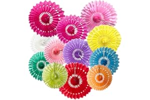 MEEOM Party Hanging Paper Fans Decorations Multicolor Honeycomb Round Paper Fans Kit for New Year Baby Shower Birthday Wedding Bachelorette Photo Backdrops Anniversary Paper Party Supplies 12pcs Multi