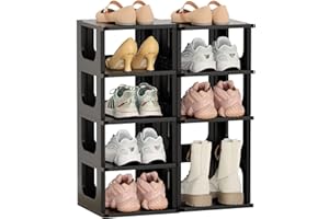 HAIXIN Shoe Shelves for Closet Kids & Women Shoe Rack Adjustable Height 10 Tier Shoe Organizer Narrow Plastic Shoe Holder Vertical Black Shoe Stand for Entryway Shoe Storage Stackable Shoe Cabinet
