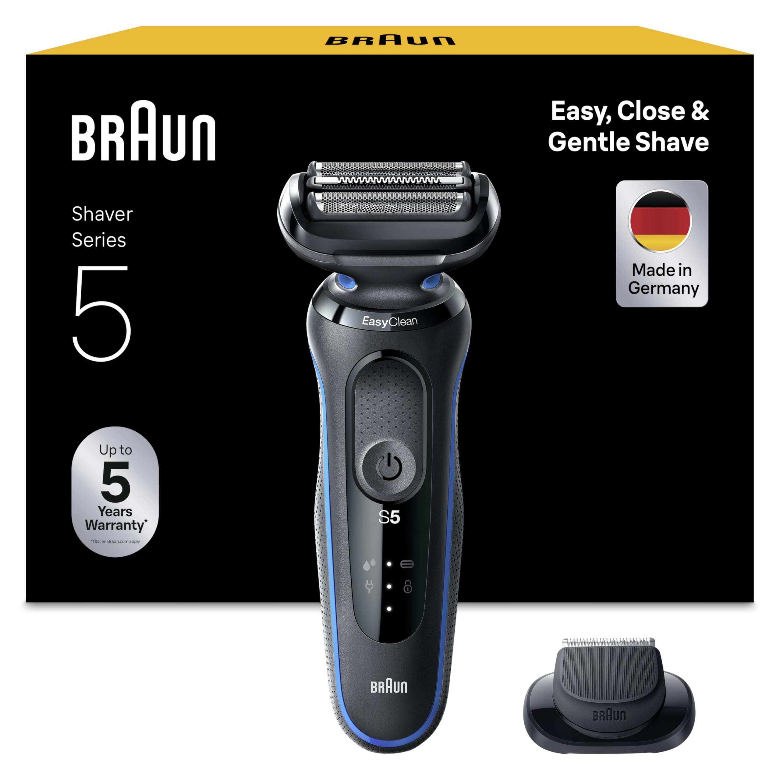 Braun Series 5 Rasierer Herren Elektrisch, Elektrorasierer mit 50 Min. Akku und EasyClean, Rasierapparat, Trockenrasierer, Wet & Dry, Wasserdicht, Made in Germany, 51-B1000s, Blau