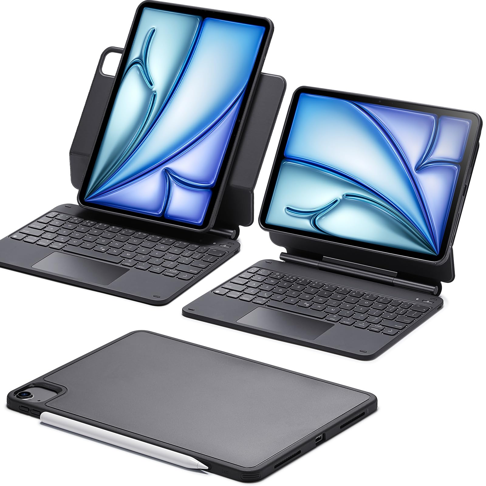 ESR for iPad Air 11 Inch Case with Keyboard M4/M3/M2 (2026/2025/2024) & iPad Pro 11/Air 5th/4th Gen Keyboard, Easy-Set Magnetic Stand, Portrait/Raised Modes, with Removable Protective Case, Black
