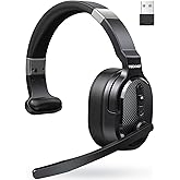 TECKNET Trucker Bluetooth Headset, Stable V5.2 & USB Dongle Connection, 70h Wireless Bluetooth Headsets with Mic and Mute, ENC Noise Canceling, Headset for Truck Drivers, Cell Phone, PC Comfort Office