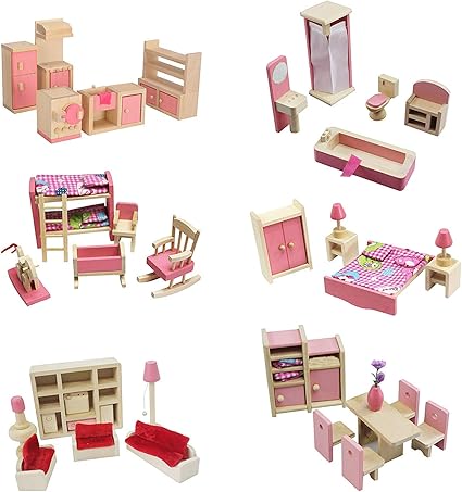 wooden dollhouse furniture set