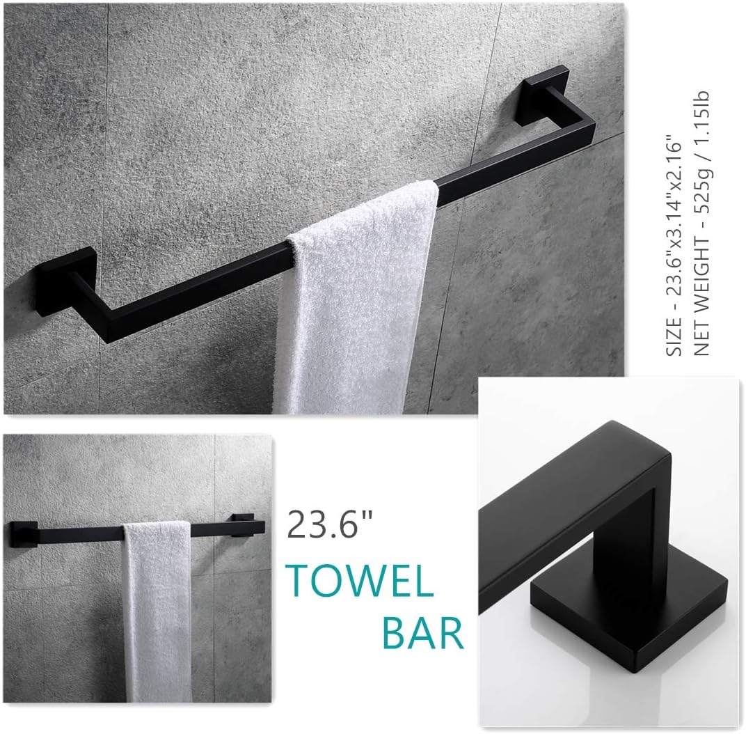VELIMAX Premium Stainless Steel 4 Pieces Bathroom Hardware Accessories Set Wall Mounted Towel Bar Set, Matte Black, 23.6-Inch: Home & Kitchen