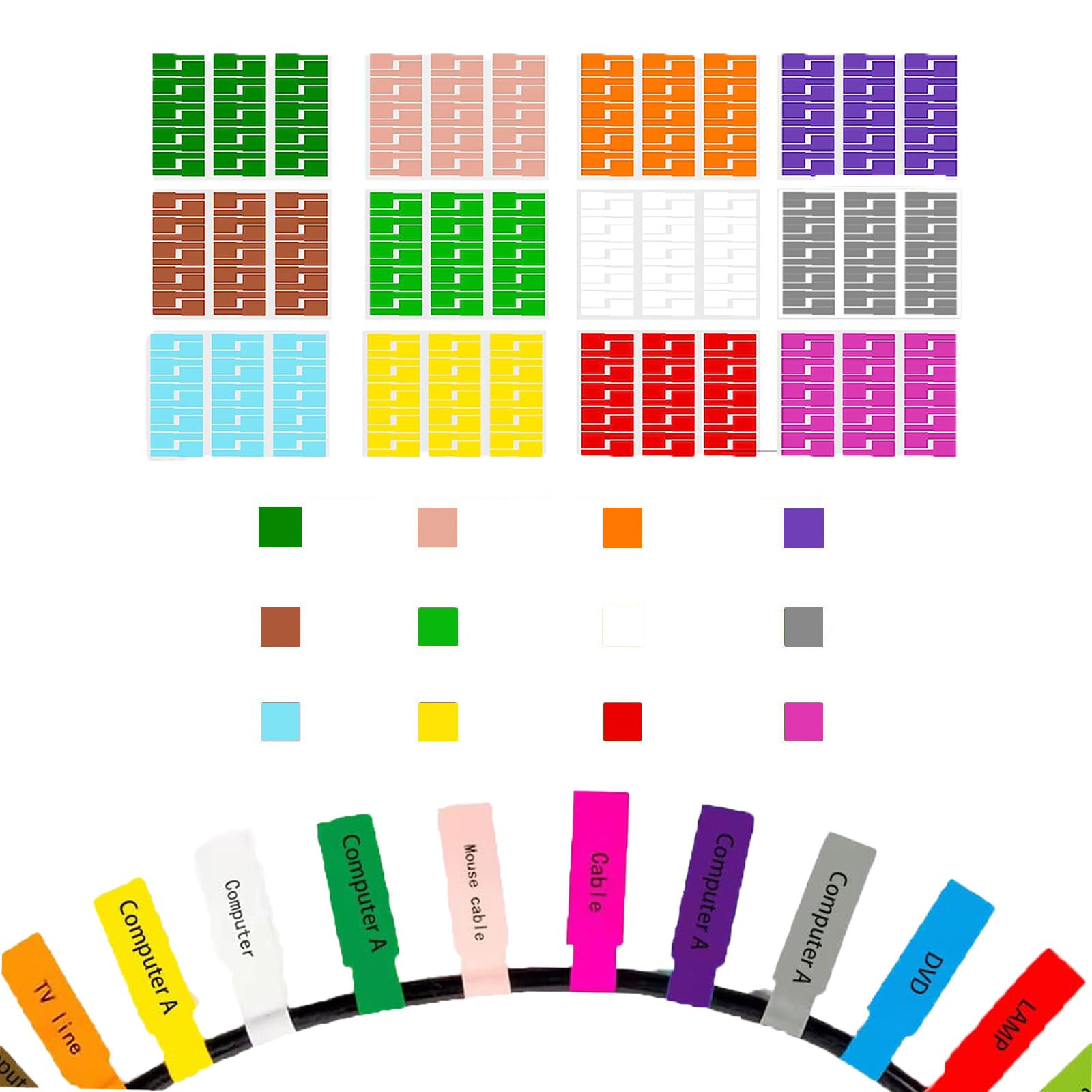 Photo 1 of 12 Sheet 360 Pcs Cable Labels Tags for Cable Management, YTPZCL Colorful Waterproof Cord Labels Tags for Electronics, Self Adhesive Tear Resistant Wire Labels for Laser Printer and Handwriting, A4