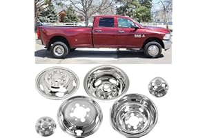 Kucaruce 4pcs 17inch Polished Stainless Steel Dually Wheel Simulators, Bolt On Wheel Cover with Removable Centre Cap, 8 Lug Hubcaps fit for 2003-2018 Dodge Ram 3500 C17D8