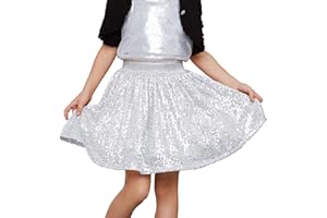 Mirawise Girls Metallic Sequin Skirt Sparkle Shiny Pleated Skirts Dance Outfit Elastic Waist Skorts Size 6-13