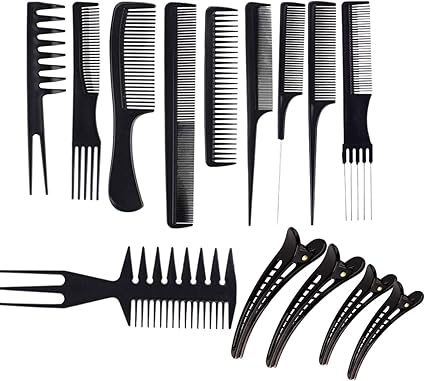 JZK Set de 10 peines profesional y 4 clips para el pelo - peine de salón antiestático peluquería peines para estilista de salón peluquero peluquero