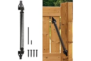 DREAMXIANG 14" Gate Spring Self Closing Heavy Duty Outdoor Door Spring Automatic Fence Gate Closure Hardware Spring Loaded Gate Latch with Adjustable Tool for Wooden and Vinyl Fence, Black (1 Pack)