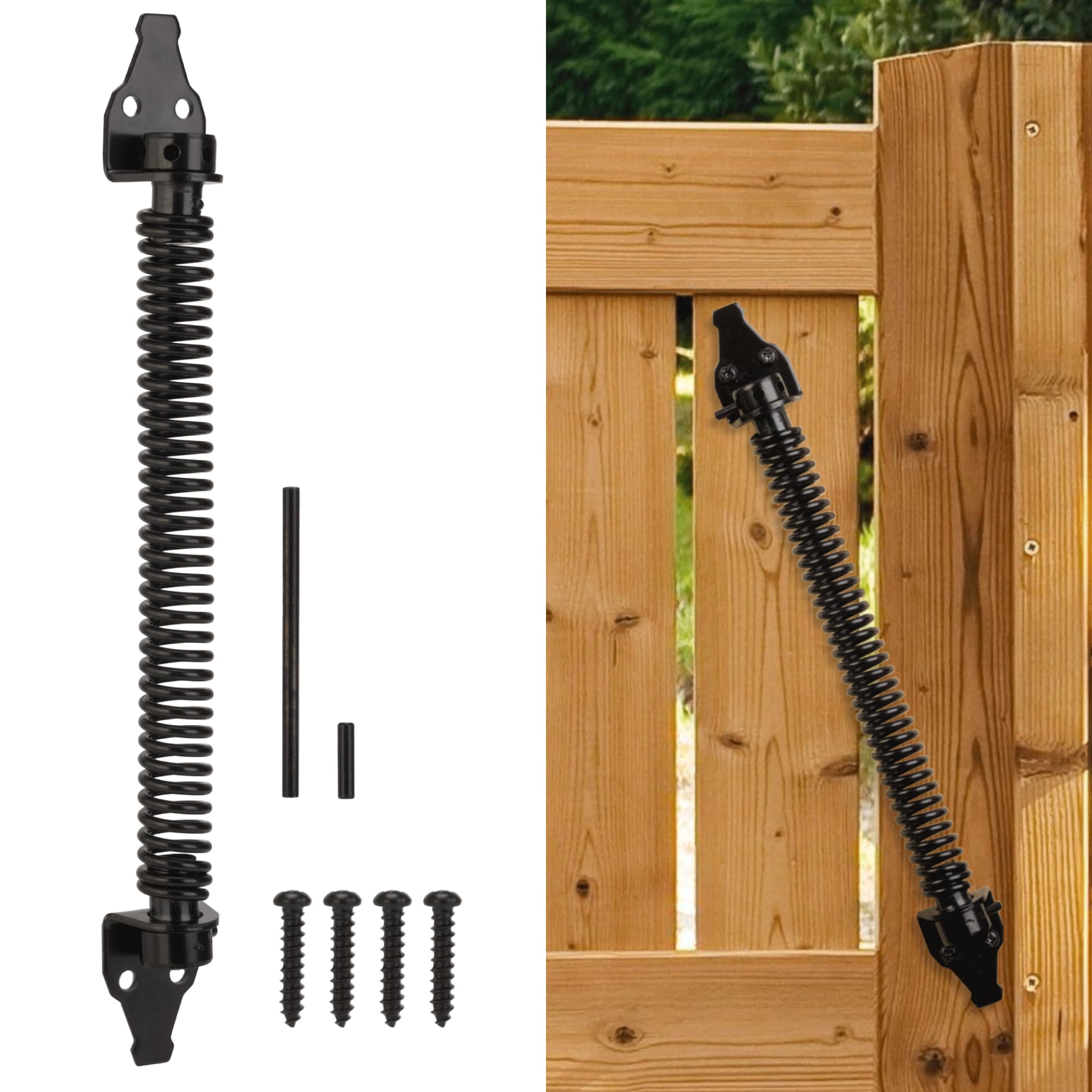 Photo 1 of 14" Gate Spring Self Closing Heavy Duty Outdoor Door Spring Automatic Fence Gate Closure Hardware Spring Loaded Gate Latch with Adjustable Tool for Wooden and Vinyl Fence, Black (1 Pack)