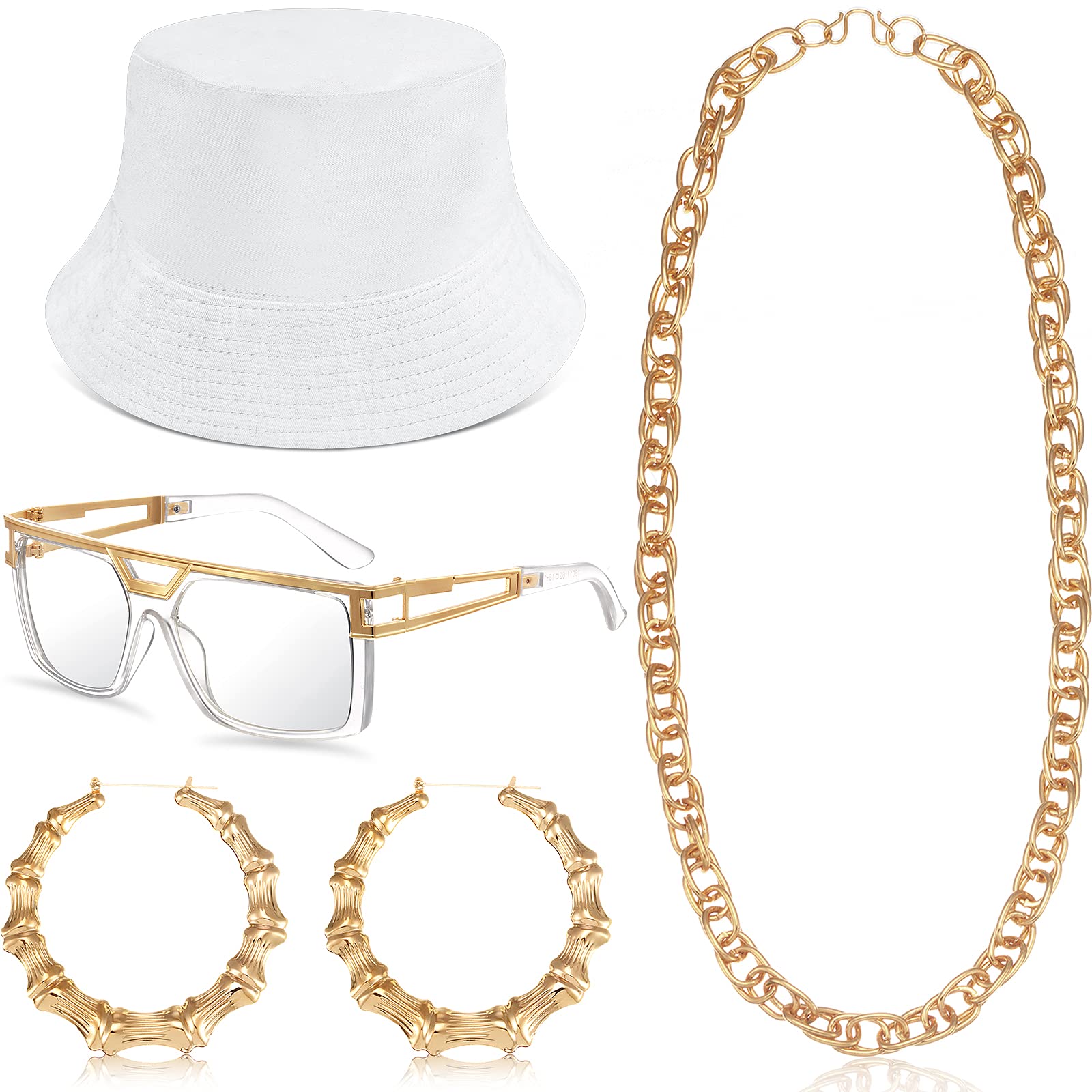 Photo 1 of Sintege 80s 90s Outfits Accessories for Men Women Hip Hop Costume Kit,rapper Outfits Hip Hop Jewelry Set for Women Men