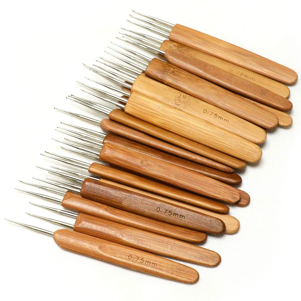 BLUPLE 3Pcs/Set(1Hook,2Hook,3Hook) Bamboo Dreadlock Crochet Hook Dreadlocks Crochet Needle with Wooden Handle Soft Touch Steel 0.75mm Crochet Hook for Braid Craft