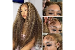 CYNOSURE 4/27 Highlight 13x5 Lace Front Wigs Human Hair Curly Wave Ombre Honey Blonde HD Lace Front wig Human Hair Pre Plucked 180 Density 26 inch Frontal wig Colored