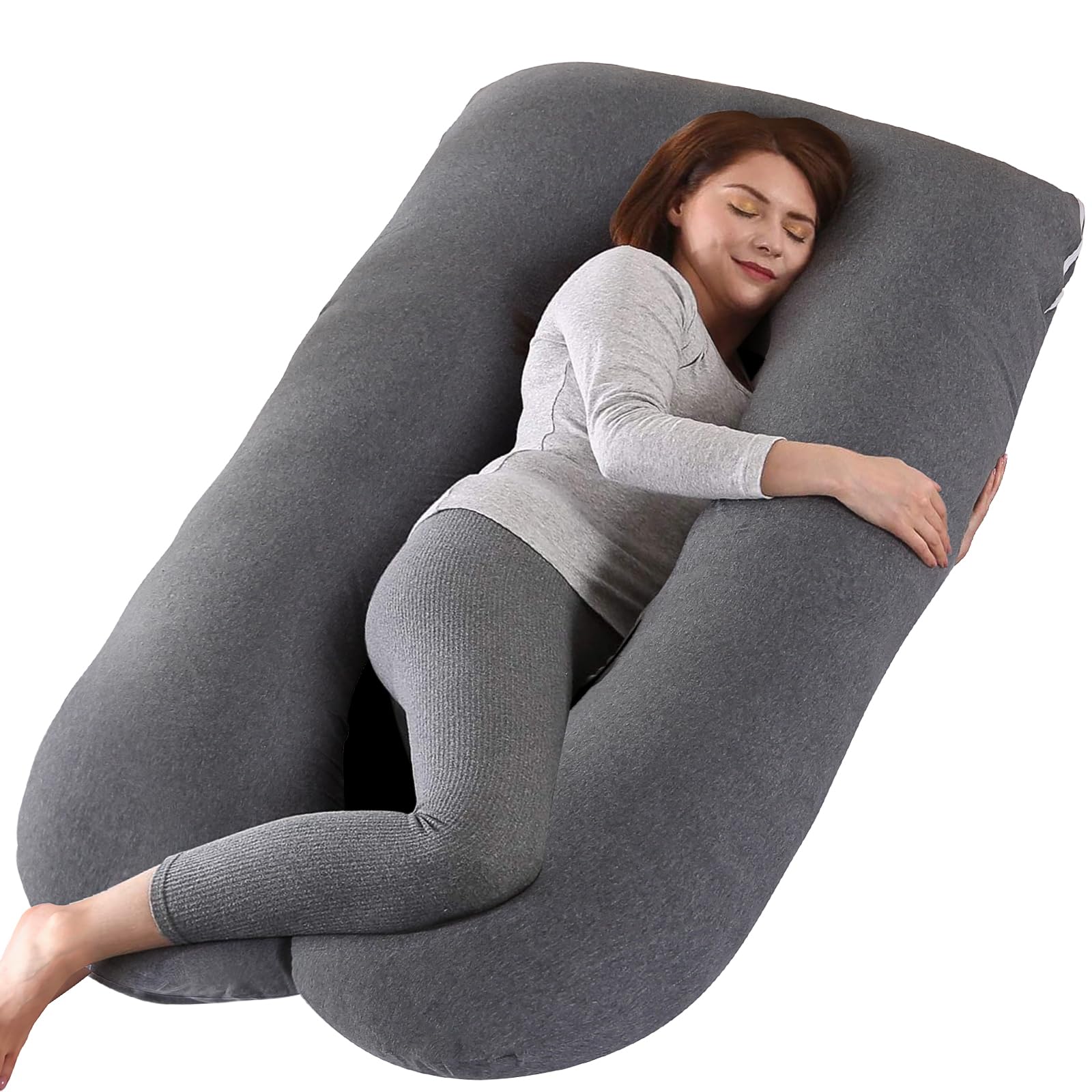Photo 1 of Amagoing 55 inches Pregnancy Pillows for Sleeping, U Shaped Maternity Full Body Pillow for Pregnant Women with Hip, Leg, Back, Belly Support, Washable Jersey Cover Included (Dark Grey)