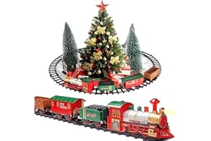 PUSITI Classic Christmas Train Set with Lights and Sounds Railway Tracks Sets Battery Operated Train Toy Models with 11.5 Ft Tracks Playset for Under The Tree Electronic Toys Gift for Kids