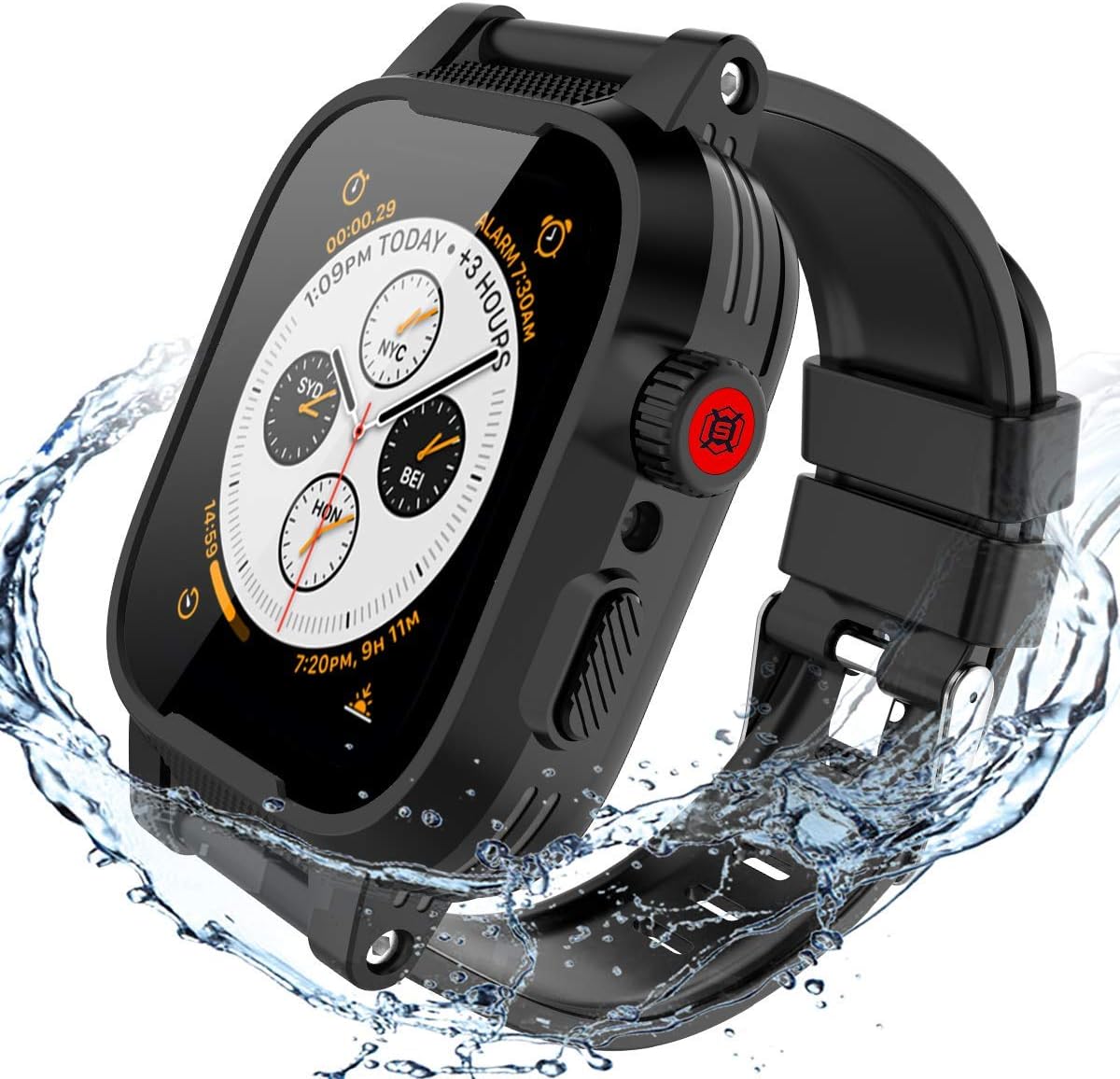 Case for Apple Watch 44mm Series 4/5, iWatch 44mm Waterproof Case Full Body Scratchproof Armor Rugged with Watch Series 4 Soft Silicone Band Clear Back Case for Apple Watch 4/5 Series 44mm black(2019)
