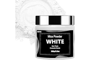 BIJIZME White Mica Powder Pigment (100g) -Cosmetic Grade Metallic Mica Powder for Epoxy Resin, Lip Gloss, Soap,Candle Making,Bath Bombs,Tumblers, Jewelry, Dyes, and DIY Crafting Projects(Pearl White, 3.5oz)