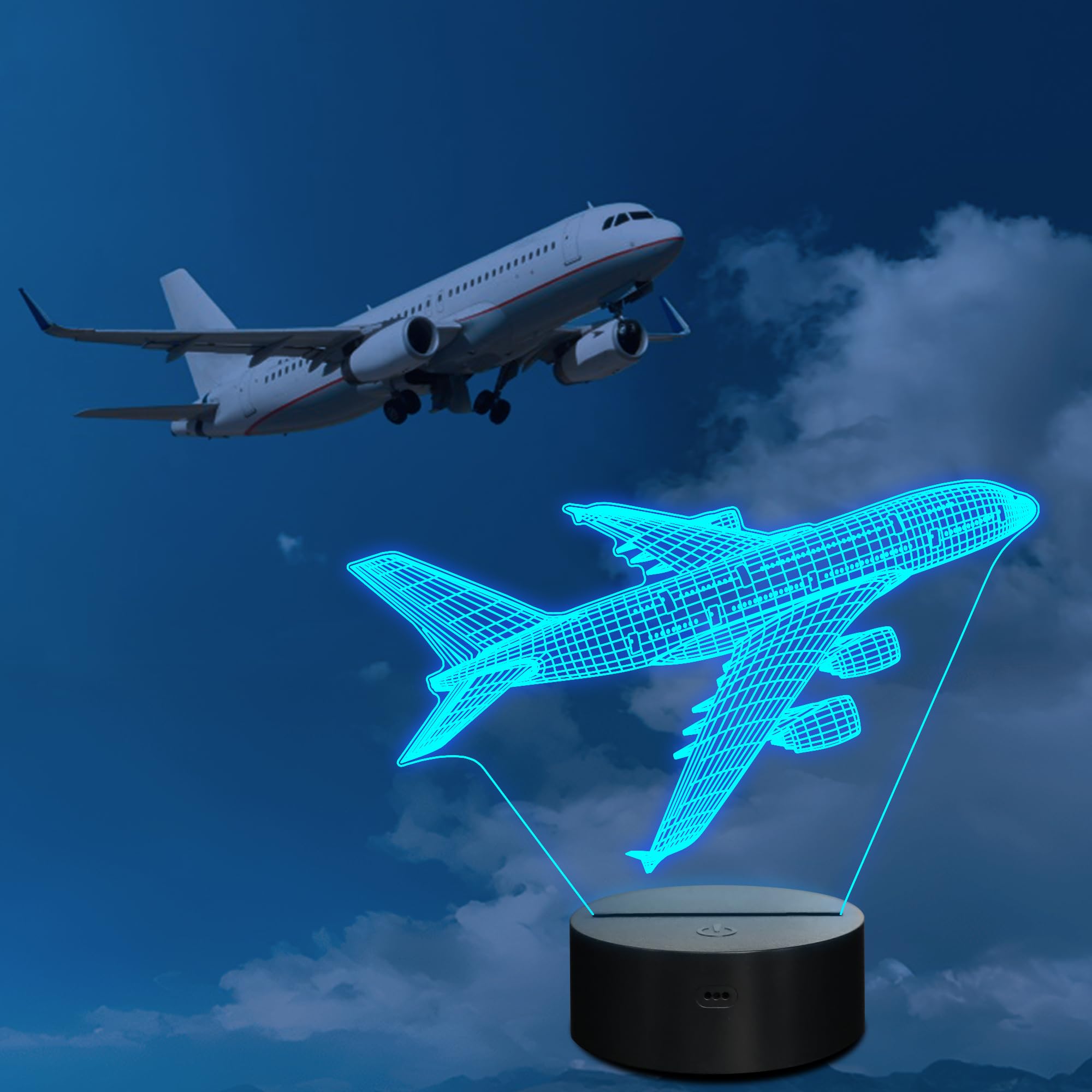 CoolGift Mart Airplane Nachtlicht, 3D LED optische Illusion Flugzeug Lampe mit Fernbedienung und Timer, Weihnachten und Geburtstag Flugzeug Geschenke für Männer Jungen Kinder 7