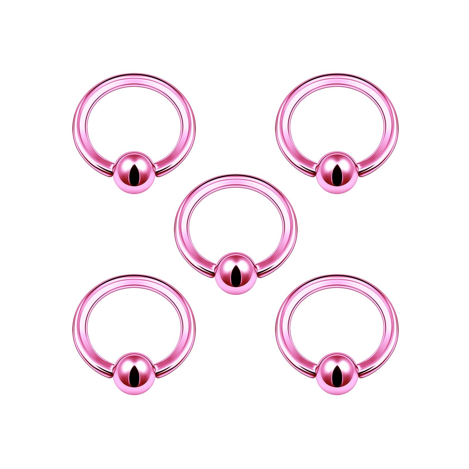 5PCS Anodized Pink BCR Earrings 14g 5/16 8mm 4mm Ball Cartilage Tragus Nose Septum Earrings Eyebrow Piercing Jewellery 5076