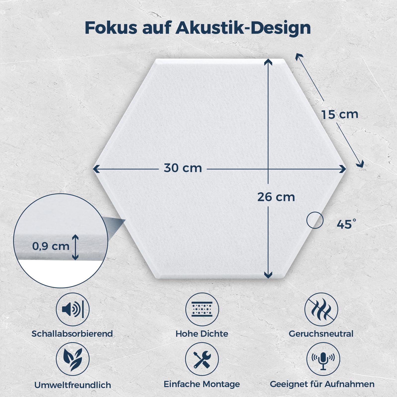 AUSLET 12 Stück Hexagon Akustikplatten Selbstklebend, 30 x 26 x 0,9 cm Hohe Dichte Akustikpaneele, Schallschutzplatten für Studio, Büro, Akustische Behandlung und Gaming deko, Weiß 6