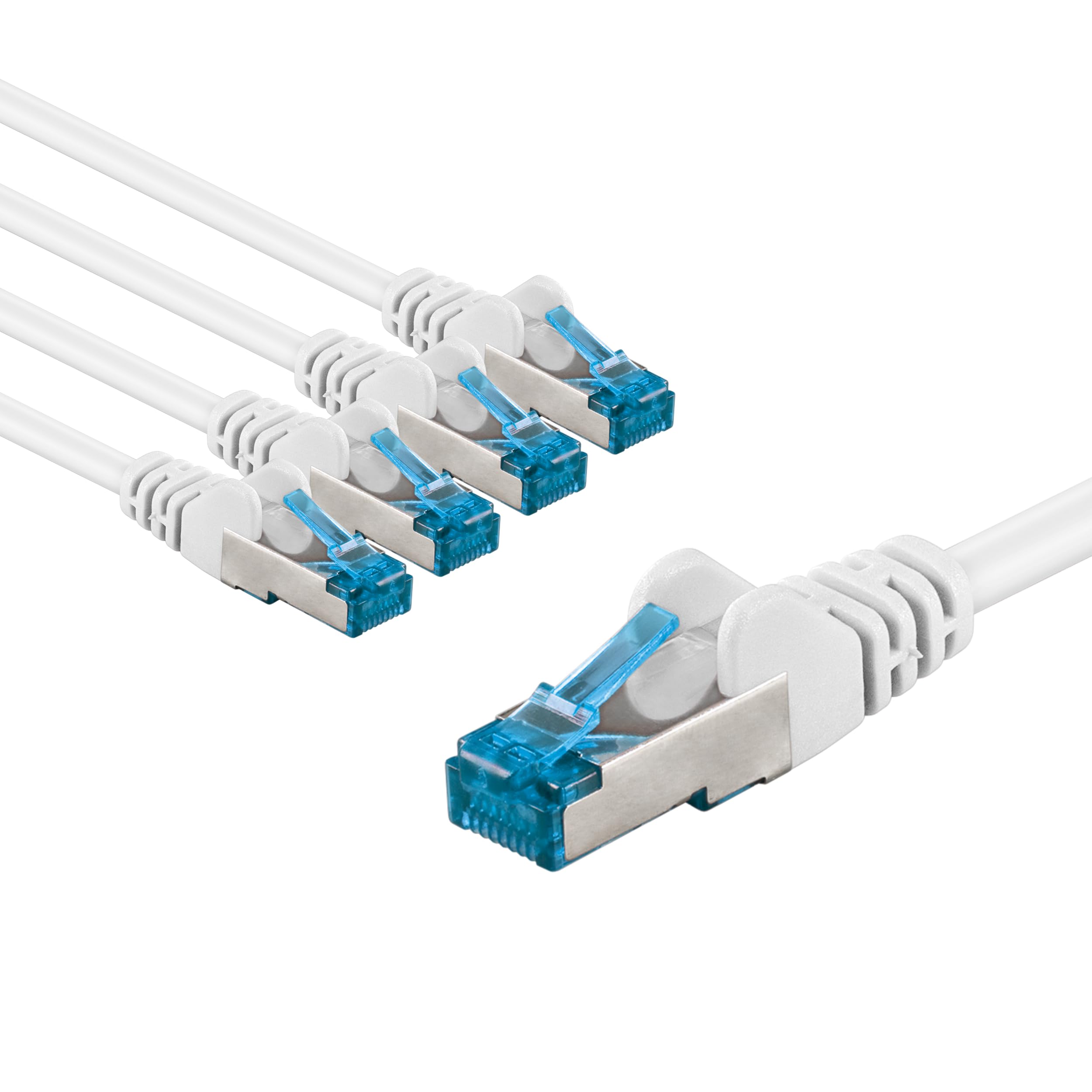goobay 66050 CAT 6A Network Cable Set of 5/Patch Cable Shielded S/FTP/CU Ethernet Cable, PiMF, LSZH/Cat 6a Cable with 10Gbits / White / 5x 3m