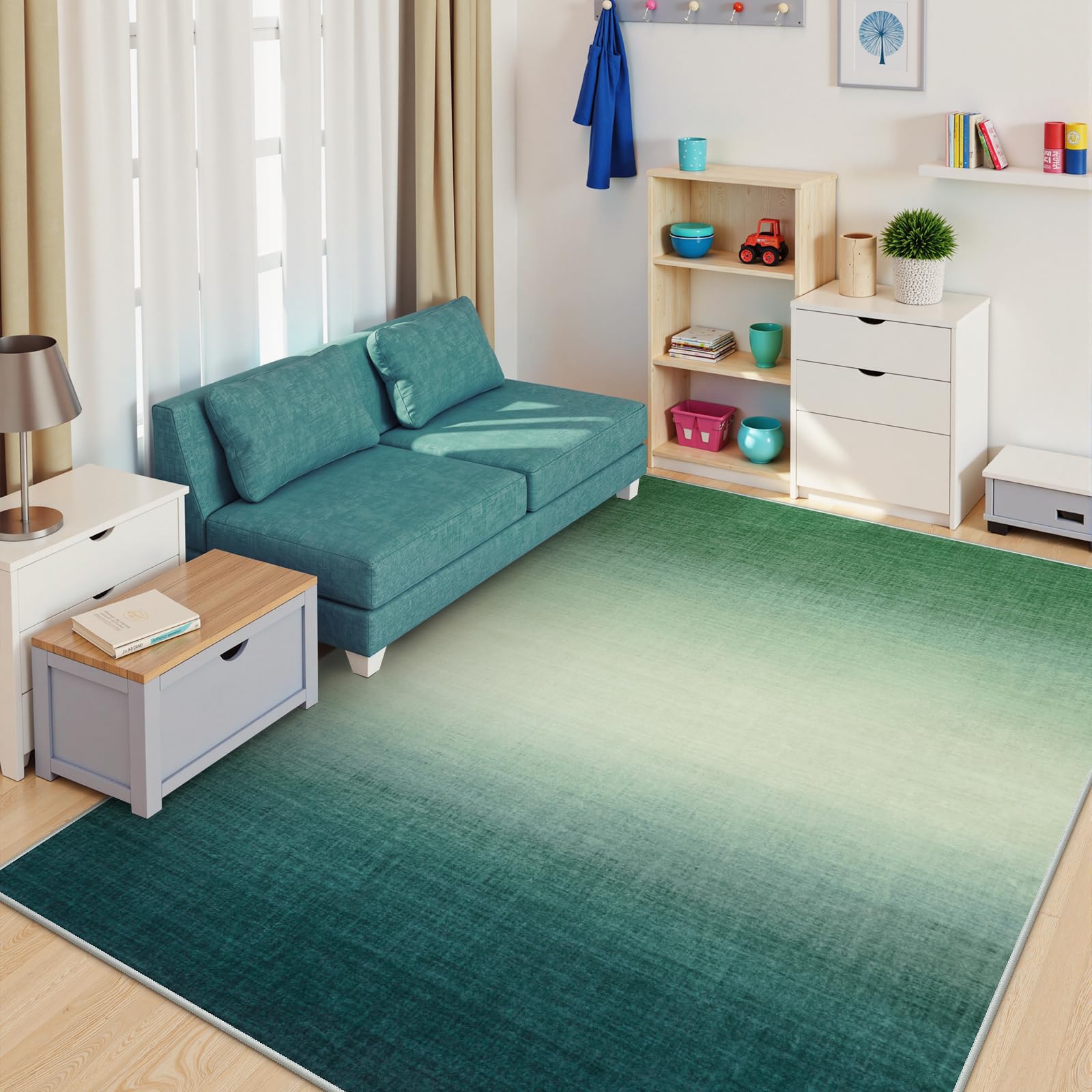 Photo 1 of LIVEBOX 8x10 Area Rugs for Living Room, Green Ombre Non-Slip Washable Rugs, Abstract Modern Cute Large Area Rug for Bedroom Indoor, Carpet for Playroom Nusrery Kids Girls Room Office (Green,8'x10')