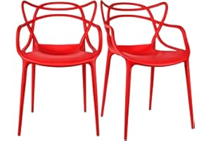 2xhome Modern Dining Chair | Stackable Indoor or Outdoor Entangled Side Chair | Weather Resistant Plastic for Kitchen, Patio, Restaurant, Yard, Porch, Balcony (Set of 2, Red)