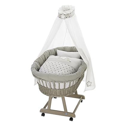 Alvi Bettset für Stubenwagen Birthe 3-teilig Stern + Sternchen grau-beige 898-9