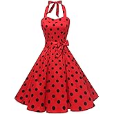 Topdress Women'sVintage Polka Audrey Dress 1950s Halter Retro Cocktail Dress