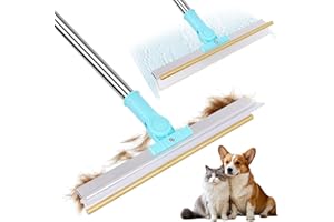 FOANDBEVI Carpet Rake for Pet Hair Removal, 2 in 1 Pet Hair Remover Tool with Squeegee, Durable Sturdy Dog Cat Hair Rake, 60‘’ Adjustable Handle, 12'' Wide Rake Scraper Carpet Broom for Carpet Rug Mat Cleaning