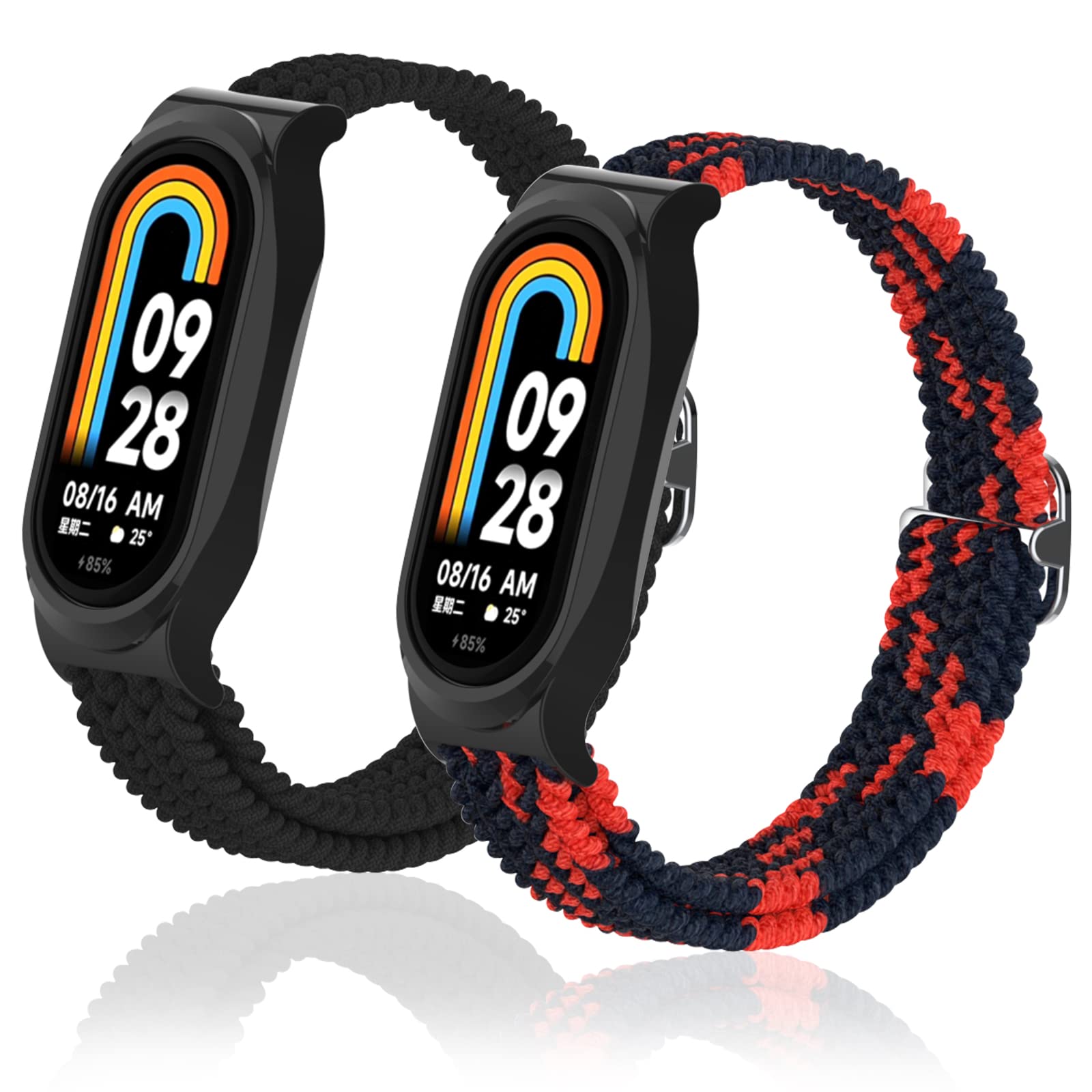 CHULN 2 Piece Straps Compatible with Xiaomi Mi Band 8, Nylon Braided Elastic Sports Bracelet Replacement for Xiaomi Mi Band 8., colour-a, Modern