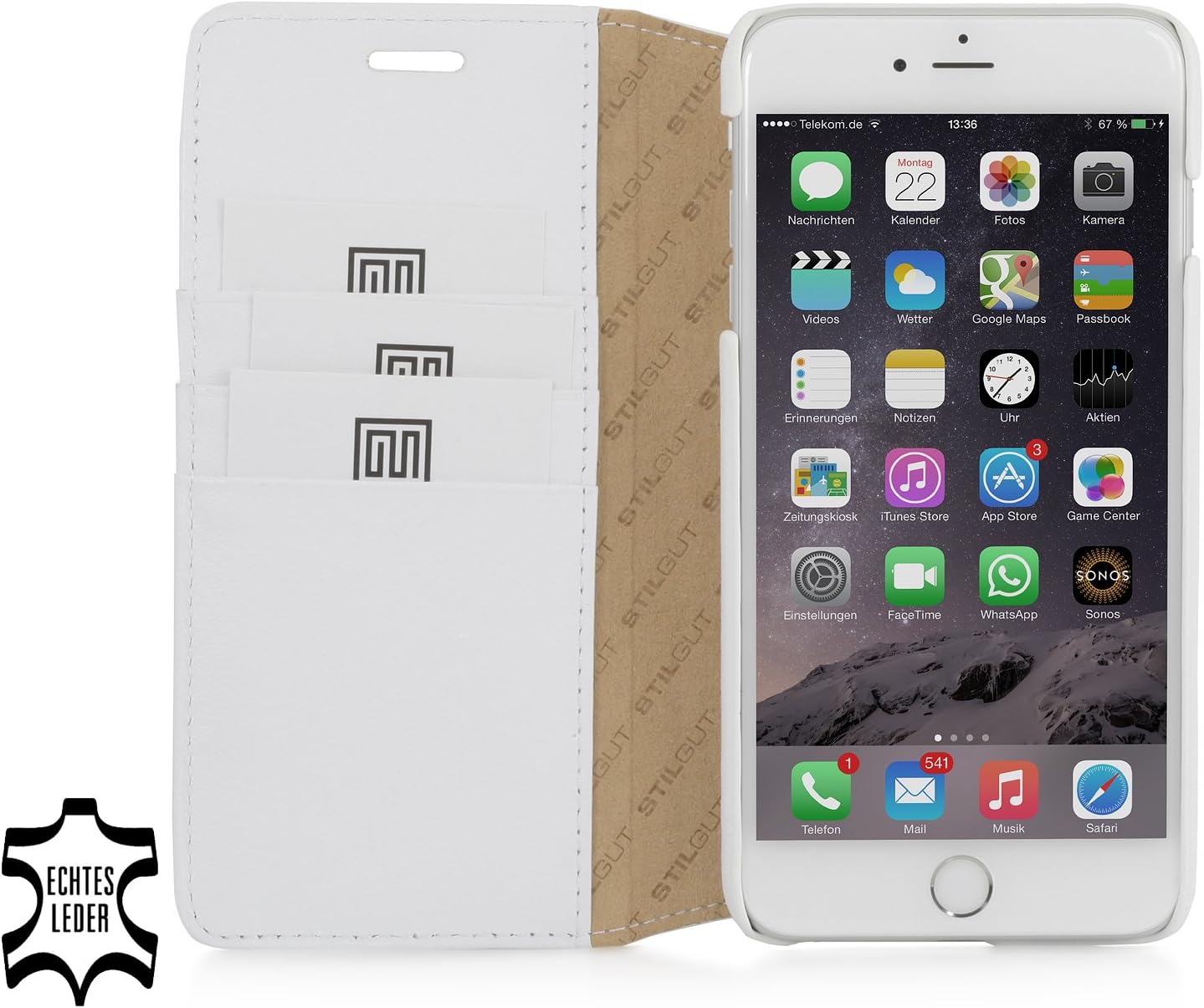 StilGut Slim Wallet Type Leather Case Compatible with iPhone 6Plus/6s Plus 5.5", White