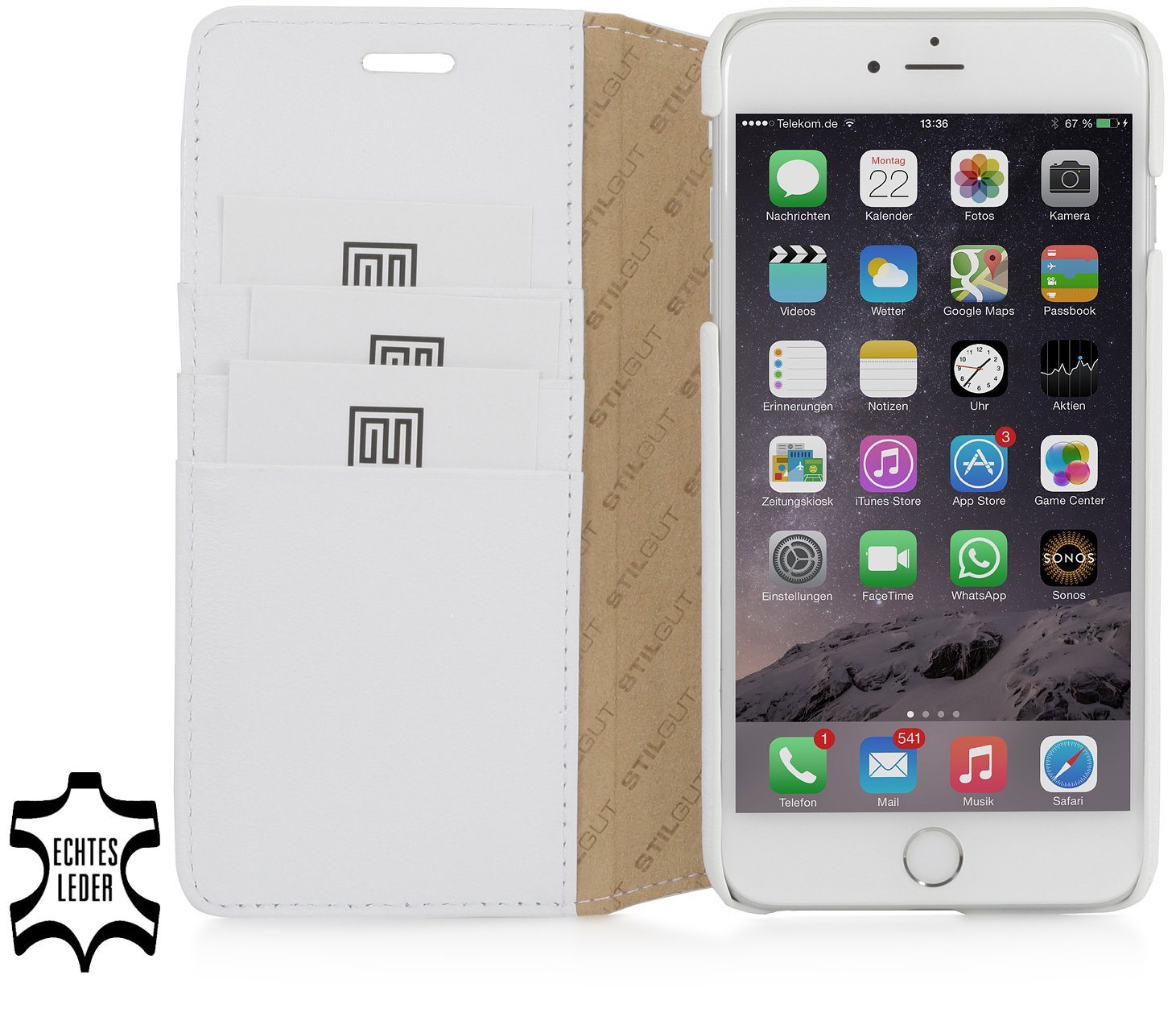 StilGut Slim Wallet Type Leather Case Compatible with iPhone 6Plus/6s Plus 5.5", White