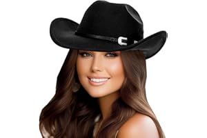 UTOWO Men-Women Rodeo Felt-Cowboy-Hat with Western-Belt-Decor Vintage Outback-Cowgirl-Hat Country-Gus Fedora-Cap Size:M/L