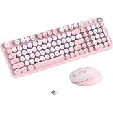 COVEVA Colorful Wireless Keyboard and Mouse Combo (Pink) | 2.4GHz Wireless, Floating Retro Round Keycaps, 104 Keys Full-Size Keyboard Mouse Set with Switch Button for PC Laptop Tablet
