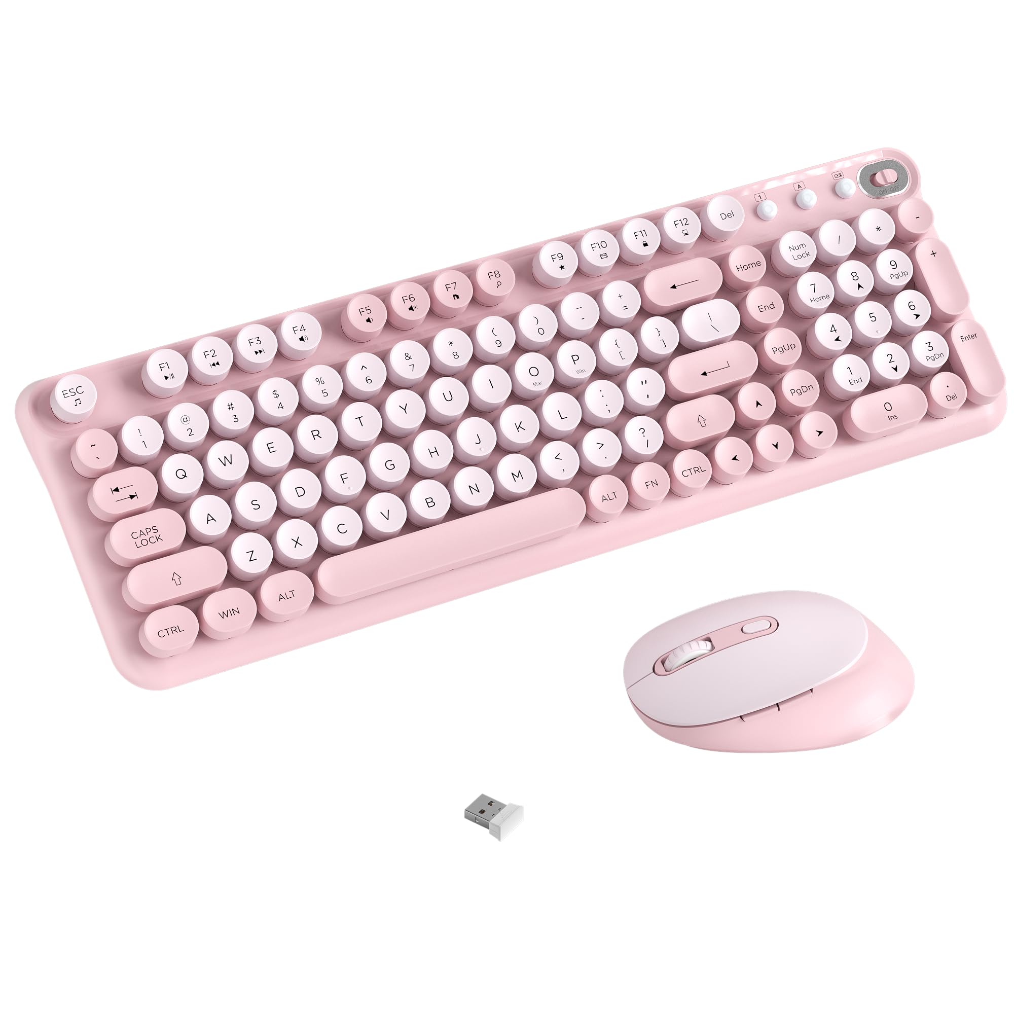 Photo 1 of COVEVA Wireless Keyboard and Mouse Combo, 2.4GHz USB Receiver, Plug and Play, Retro Full Size Typewriter Keyboard and Wireless Mouse for Computer, Laptop, Windows, Mac, and PC (Pink)
