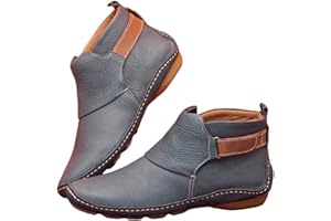 Lausiuoe Ankle Boots For Women No Heel Casual Dressy Western Fashion Boot Pull-On Wide Width Comfortable Flat Booties