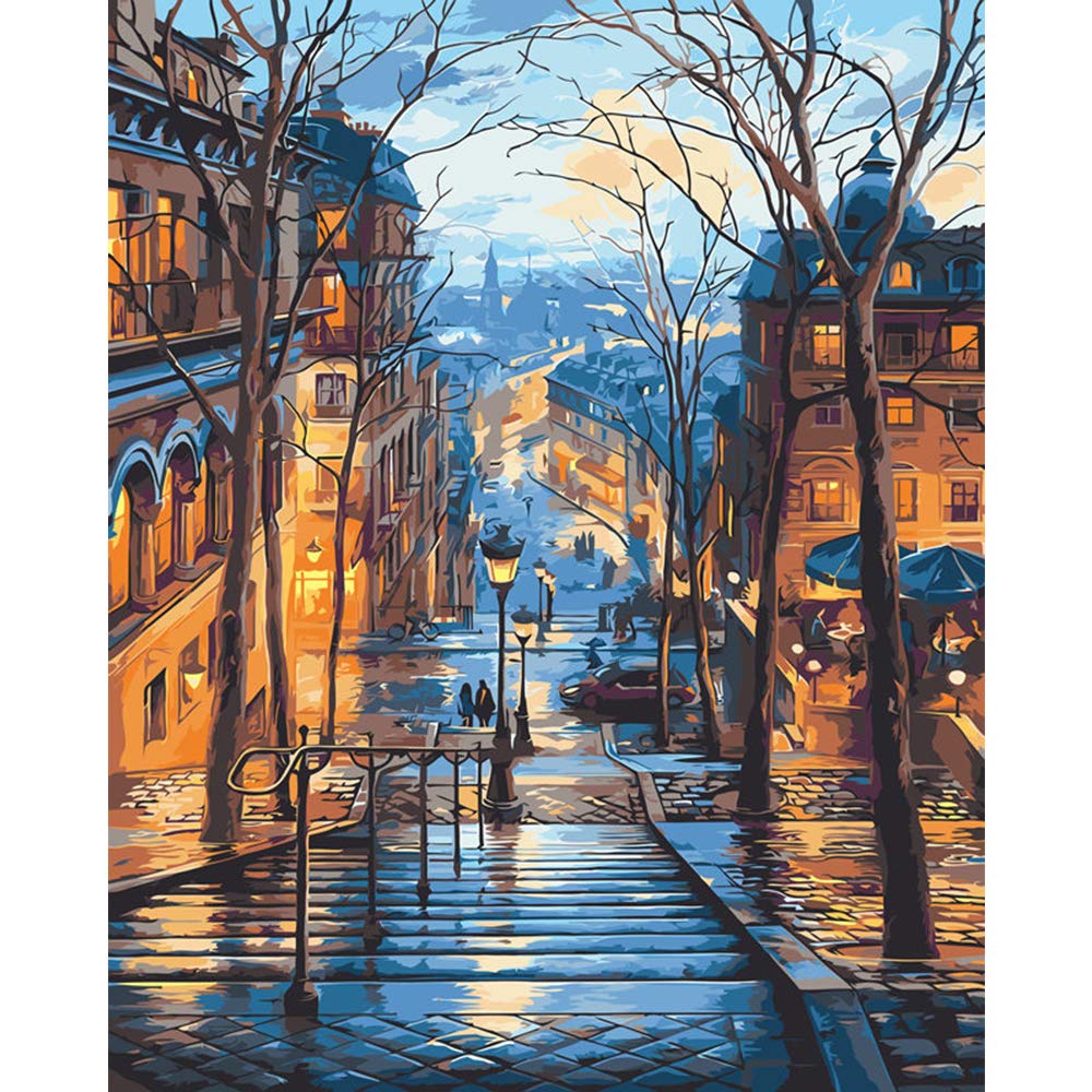 QYSFriday Paint by Numbers,Paint by Numbers for Adults Beginners 16 x 20 Inch Drawing Paintwork with Paintbrushes City Street Painting by Numbers Home Wall Decoration Without Frame