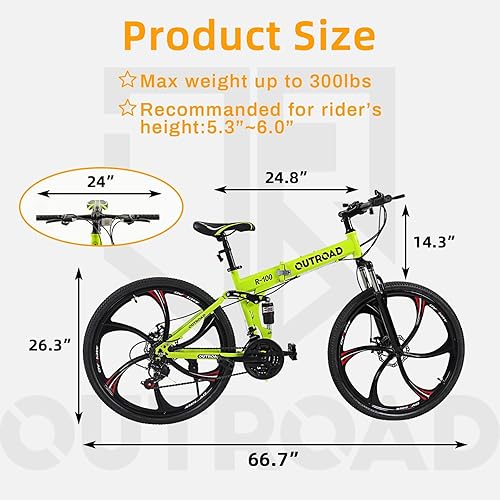 MarKnig 26 Inch Adult Folding Bikes/Mountain Bikes, 21 Speeds Mountain  Bicycles with Full Suspension, Dual Dis