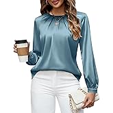 Blooming Jelly Womens Dressy Business Casual Blouse Pleated Long Sleeve Tops Satin Silk Work Shirt Fall Outfits 2025