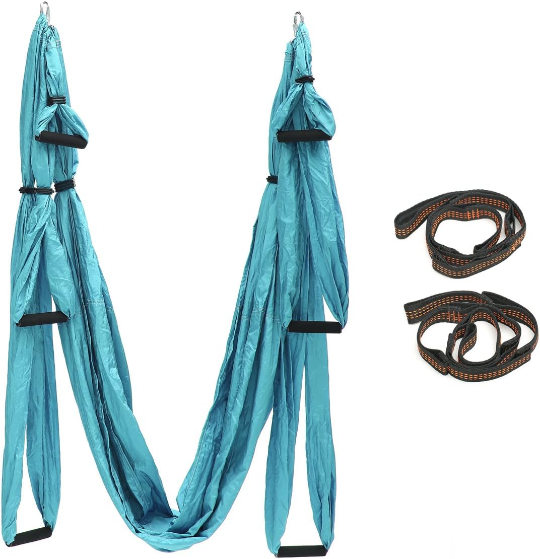 Firstwish Ultralight Aerial Yoga Swing Anti-Gravity Inversion Exercises Yoga Hammock 2 Extension Strap (Cyan)