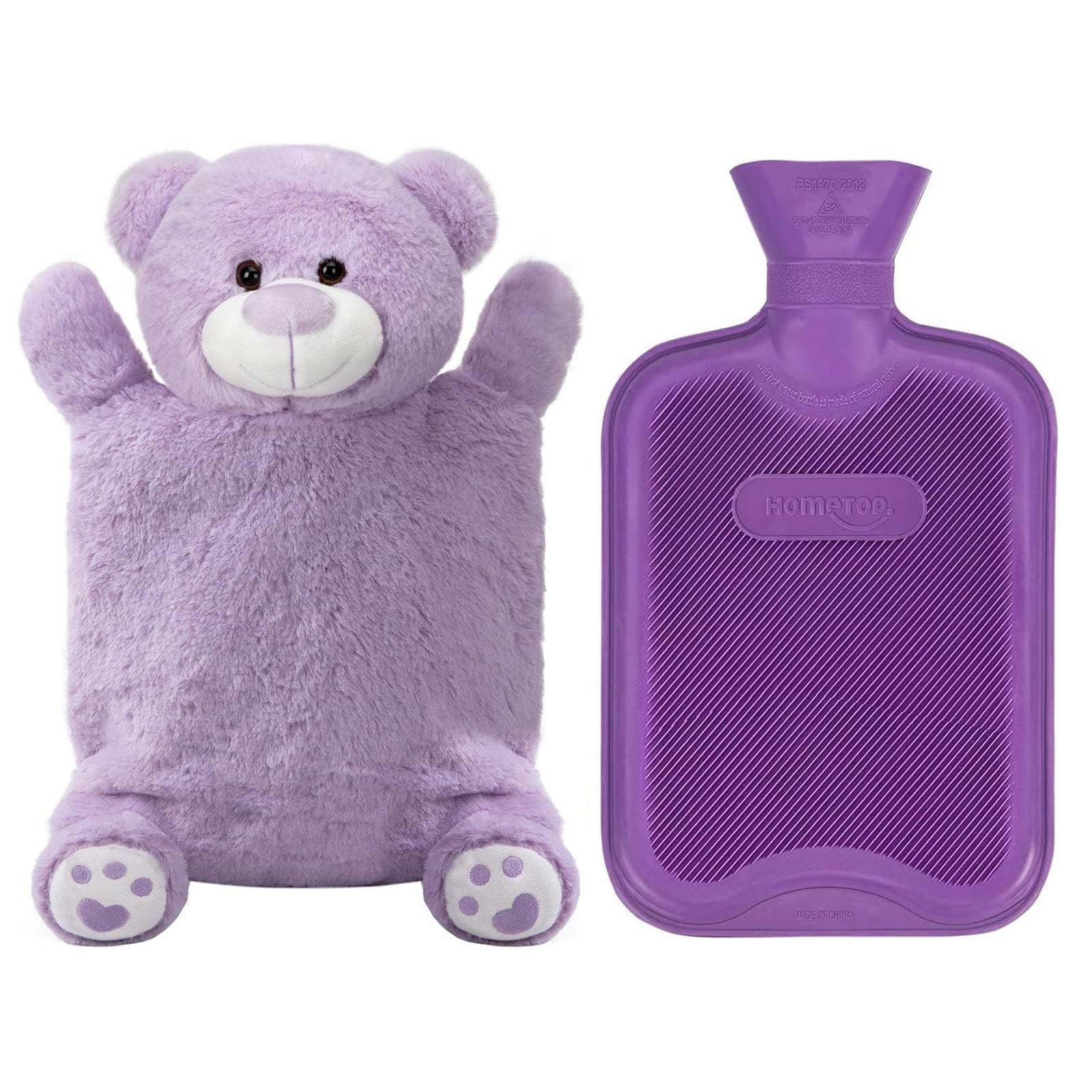 Photo 1 of HomeTop Premium Classic Rubber Hot or Cold Water Bottle with Cute Stuffed Animal Cover (2 Liter, Light Purple)