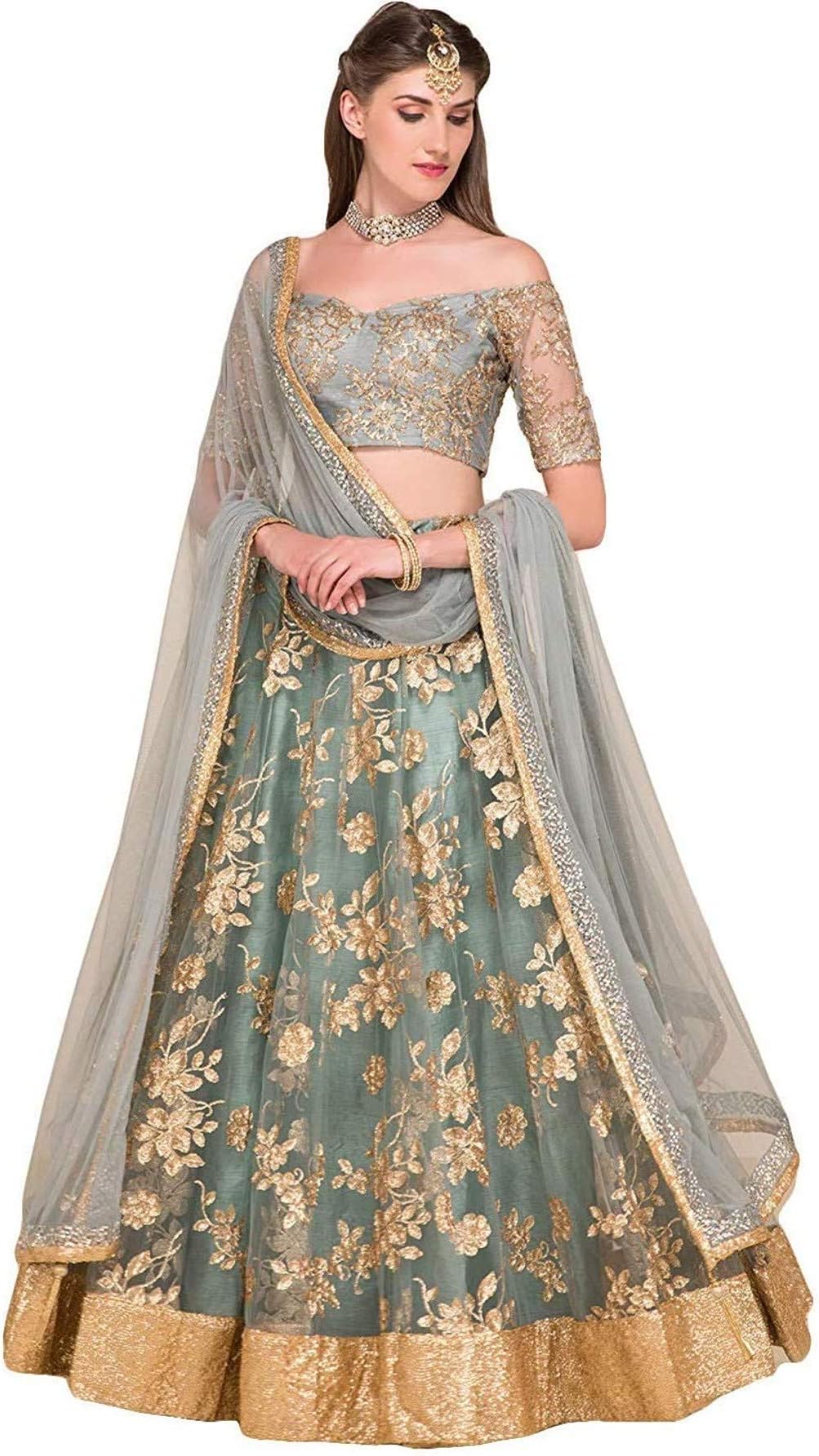 Nilkanth Fashion Hub Women's Georgette Lehenga Choli (Gj85_Grey_Free Size)
