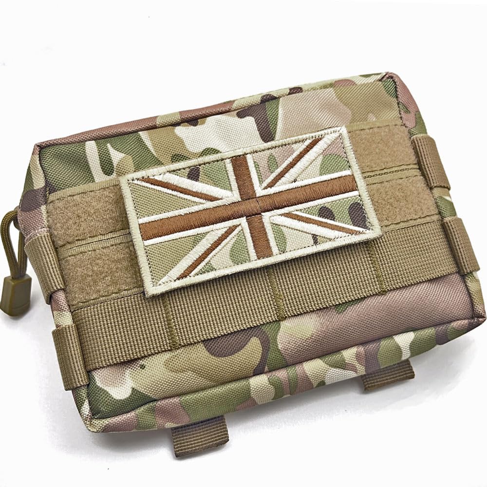 Camouflage MOLLE Pouch Tactical Bag Utility EDC Organiser Medic Waist Bag + Camo Union Jack Flag Patch