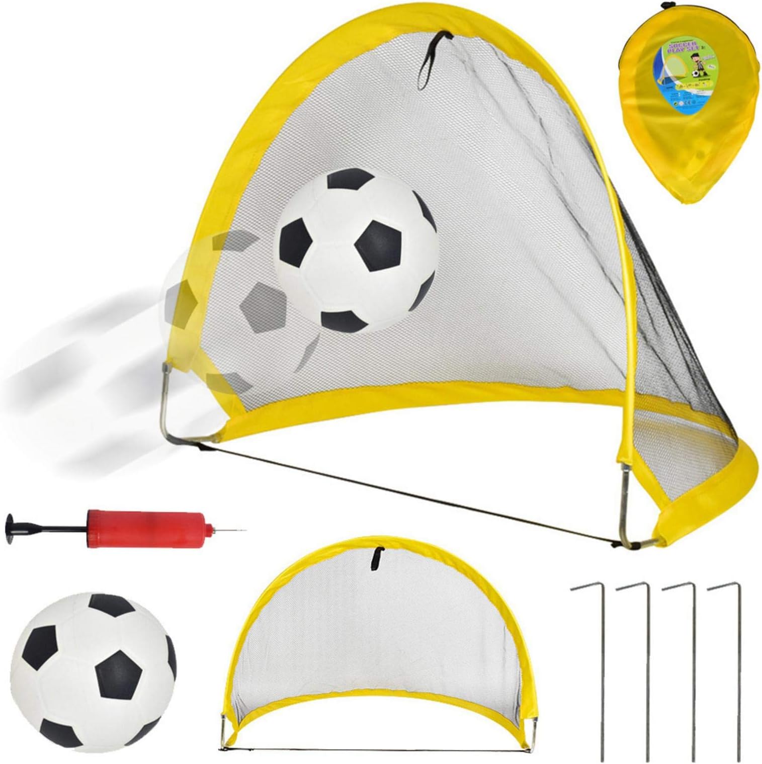 Pop Up Football Goal Set, Set of 2 Football goals + 1 Football + 1 Pump +4 Gavelocks and Carry Bag, 68cm Large Size, Collapsible, Perfect as Children's Outdoor Sports Toy