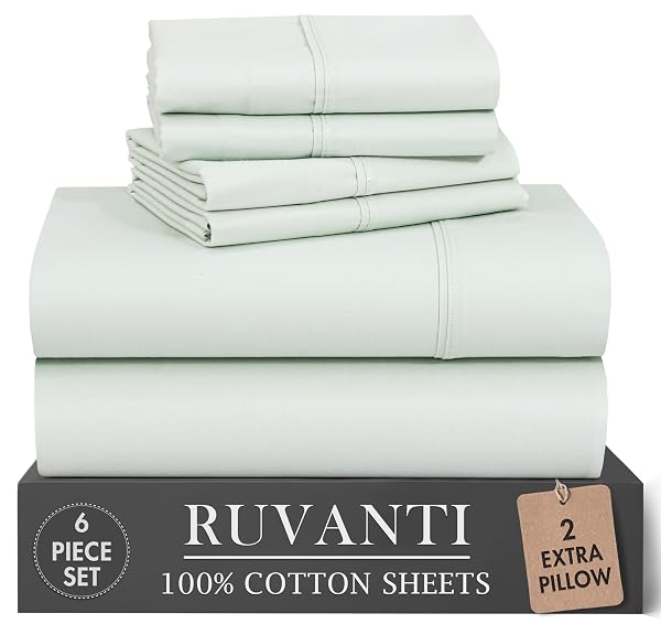 RUVANTI 100% COTTON PERCALE SHEETS QUEEN SIZE 6...