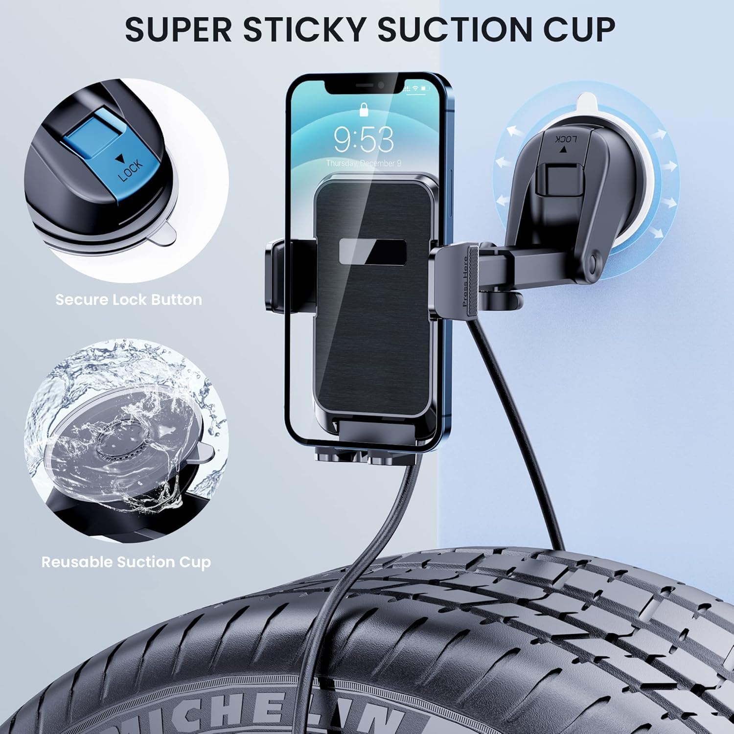 CINDRO Phone Mount for Car Phone Mount Phone Holder Car Mount for iPhone Automobile Cell Phone Accessories for Dashboard Windshield Air Vent Fit All iPhone Android Smartphones