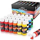 Acrylic Paint Set, Caliart 24 Colors (59ml, 2oz) Art Craft Paint Supplies for Canvas Wood Rock Painting Christmas Decorations