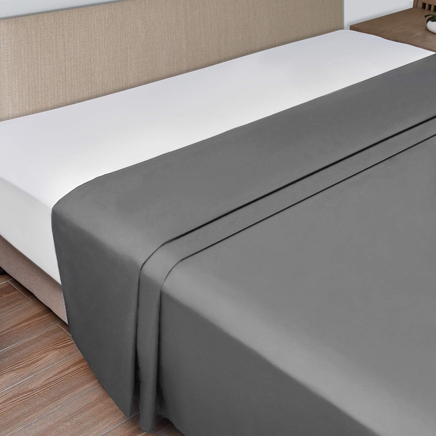 COK Twin Size Solid Gray Top Flat Sheet only, Ultra Soft Polyester Microfiber Bed Sheet - 1 Pack (Gray, Twin)