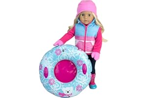SOPHIA'S Sophia s Winter Doll Vest, Pink Fleece Hat, Mittens, and Polar Bear Snowflake Inner Tube 4 Piece Winter Set for 18" Dolls, Pink/Blue